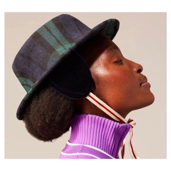 MAN REPELLER Thinking Cap Tartan Plaid Wool Hat Velvet Ear Covers Chin Tie - Picture 2 of 12